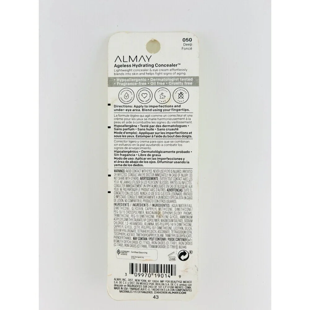 Almay Ageless Hydrating Concealer Shade - 050 Deep Hyaluronic Acid NEW